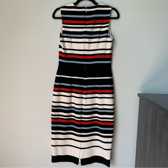 SZ6 MAGGY LONDON SLEEVELESS VNECK LINED SHEATH STRIPED DRESS BLUE BLUE WHITE RED - Picture 5 of 9